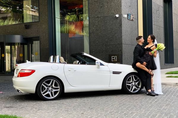 Mercedes SLK 250 белый прокат кабриолетов аренда кабриолета на свадьбу